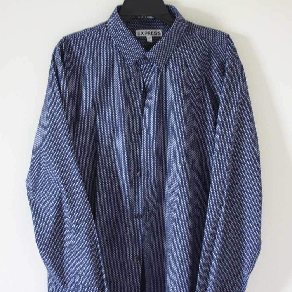 Express Button Down White Microdot Shirt